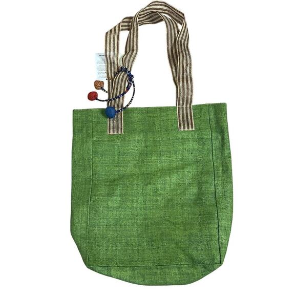 WOOVEN ECO-FRIENDLY LO RIVER  HEMP  TOTE BAG IN GREEN  NWT - Picture 1 of 5